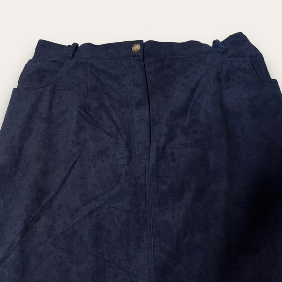 Vintage Graver Studio Velvet Midi Skirt Navy Blue Grandmacore Cottagecore Size L - Picture 3 of 7